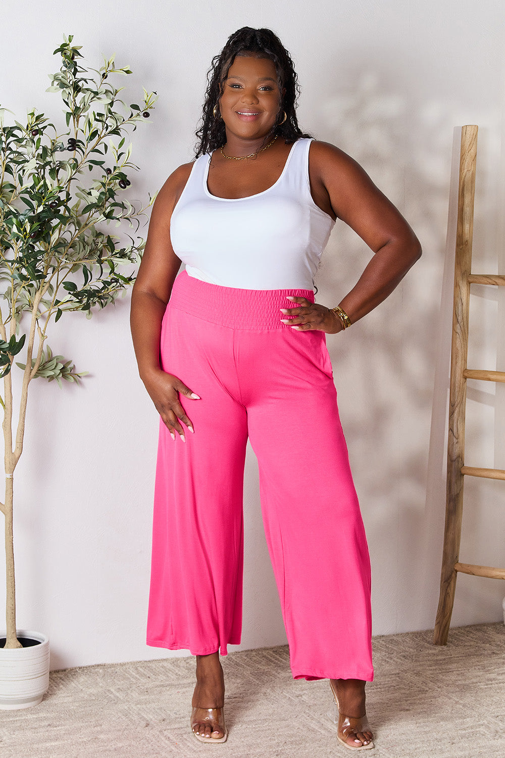 Double Take Full Size Smocked Wide Waistband Wide Leg Pants by Wild and Free Boutique