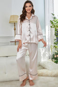 Contrast Piping Button-Up Top and Pants Pajama Set by Wild and Free Boutique