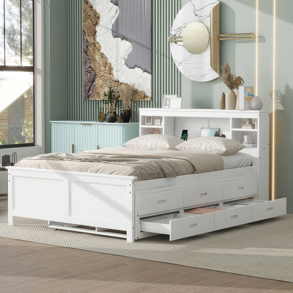 Platform Bed With Storage Headboard, USB, Trundle And 3 Drawers by Unique Piece Furniture