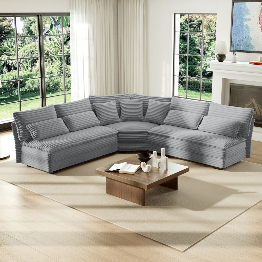 5 Seater L Shaped Sectional Sofa With Curved Corner, 7 Pillows by Unique Piece Furniture