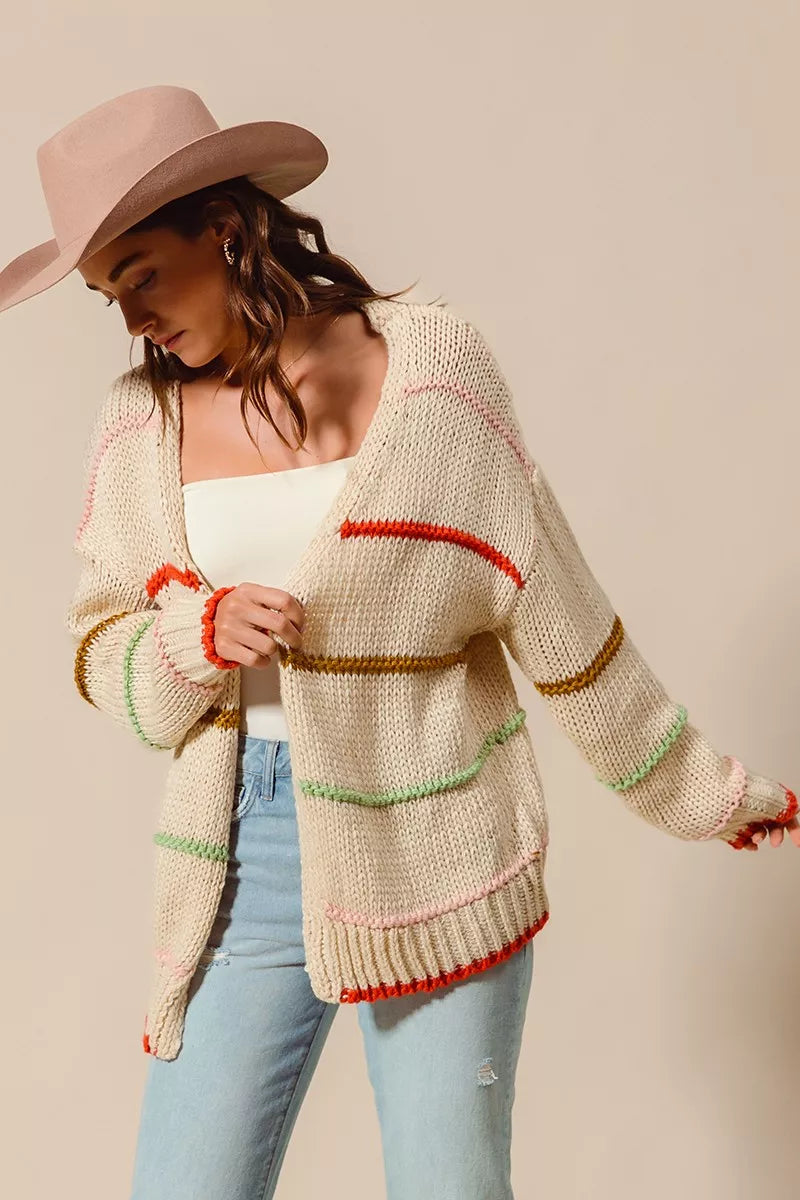 SO ME Loose Fit Multi Stripe Open Front Cardigan by FitiqueFit