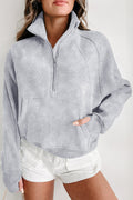 Smoke Green Quarter Zip Stand Neck Kangaroo Pocket Sweatshirt by Wild and Free Boutique