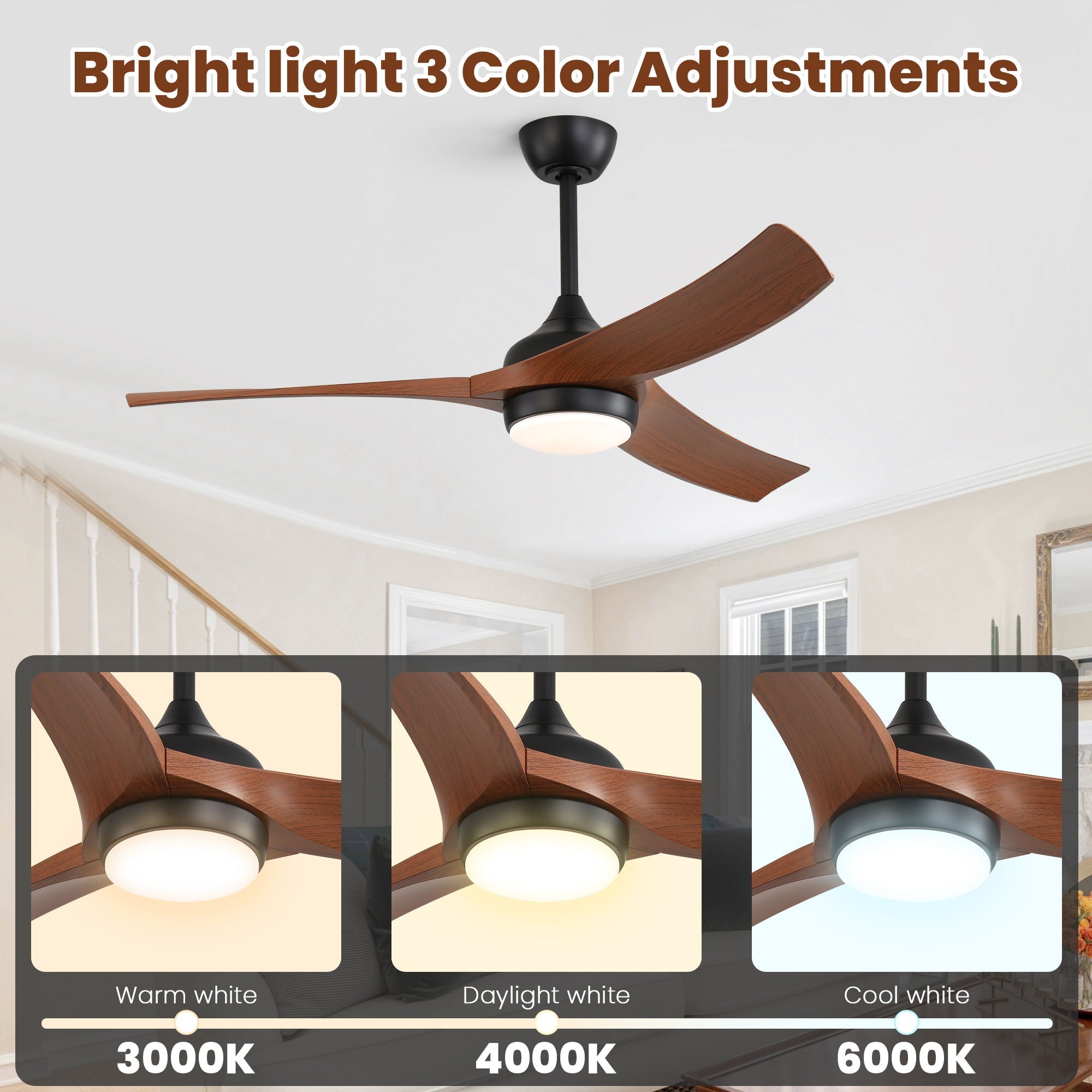 Ceiling Fan With 3 Blades, Remote Control Reversible DC Motor, Dimmable Light, And 1H / 4H / 8H Timer - Black by Unique Piece Furniture