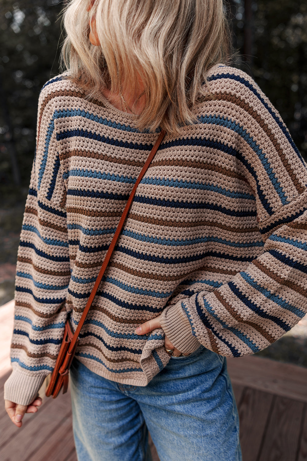 Multicolour Striped Knitted Drop Shoulder Round Neck Sweater by Dear-Lover Dropshipping
