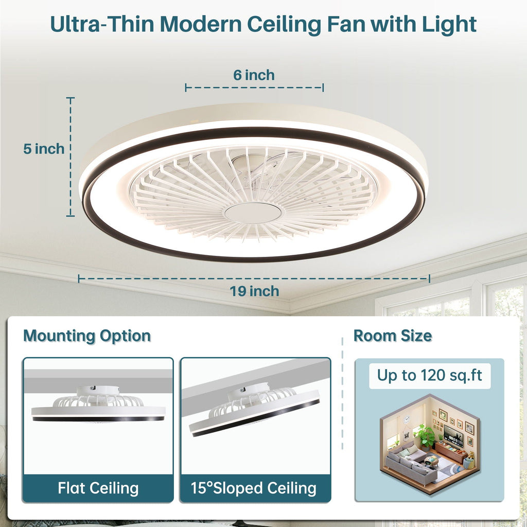 RGB Dimmable LED Bladeless Ceiling Fan With Remote Control, Flush Mount - White by Unique Piece Furniture