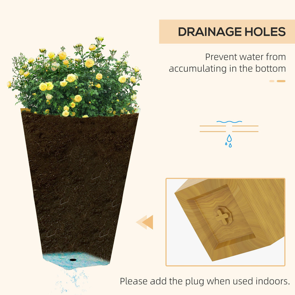 Outsunny - Outdoor Planters (Set of 3) Large Taper Planters With Drainage Holes And Plug, Faux Wood Plastic Flower Pots For Outdoor, Indoor, Garden, Patio by Unique Piece Furniture
