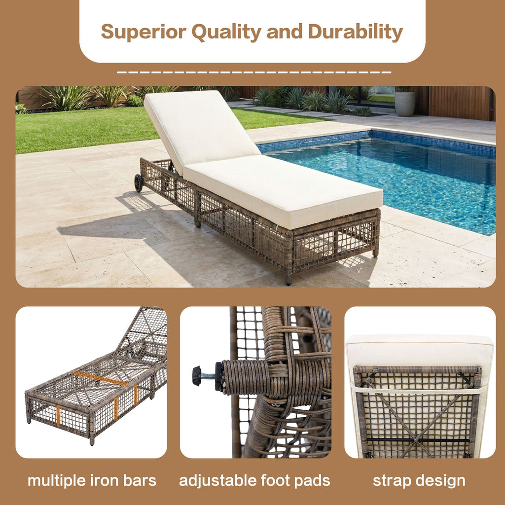 Outdoor Lounge Chair With 5 Position Backrest With Cushion And Wheels by Unique Piece Furniture