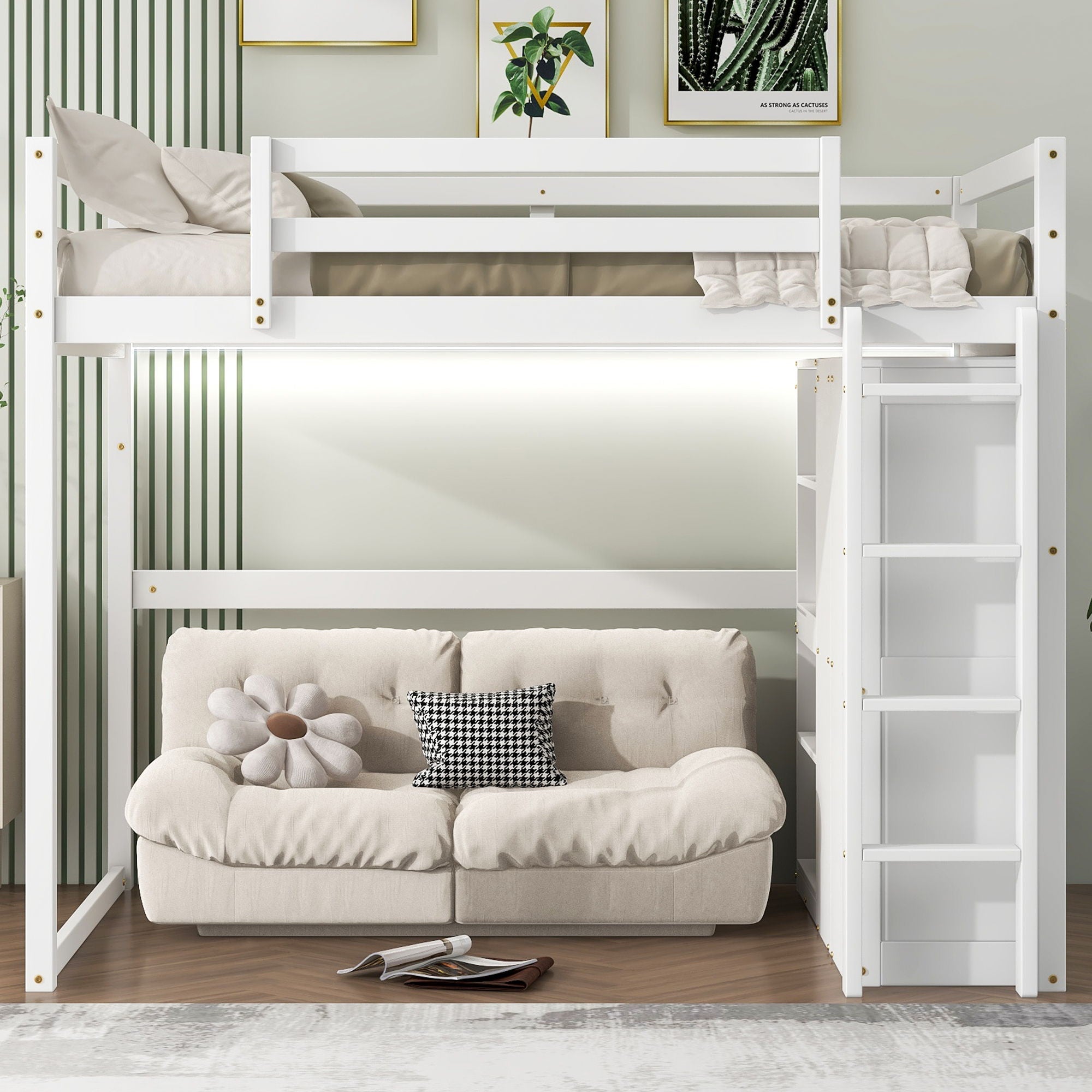 Loft Bed With Built In Wardrobe, Storage Shelves, And LED Light by Unique Piece Furniture