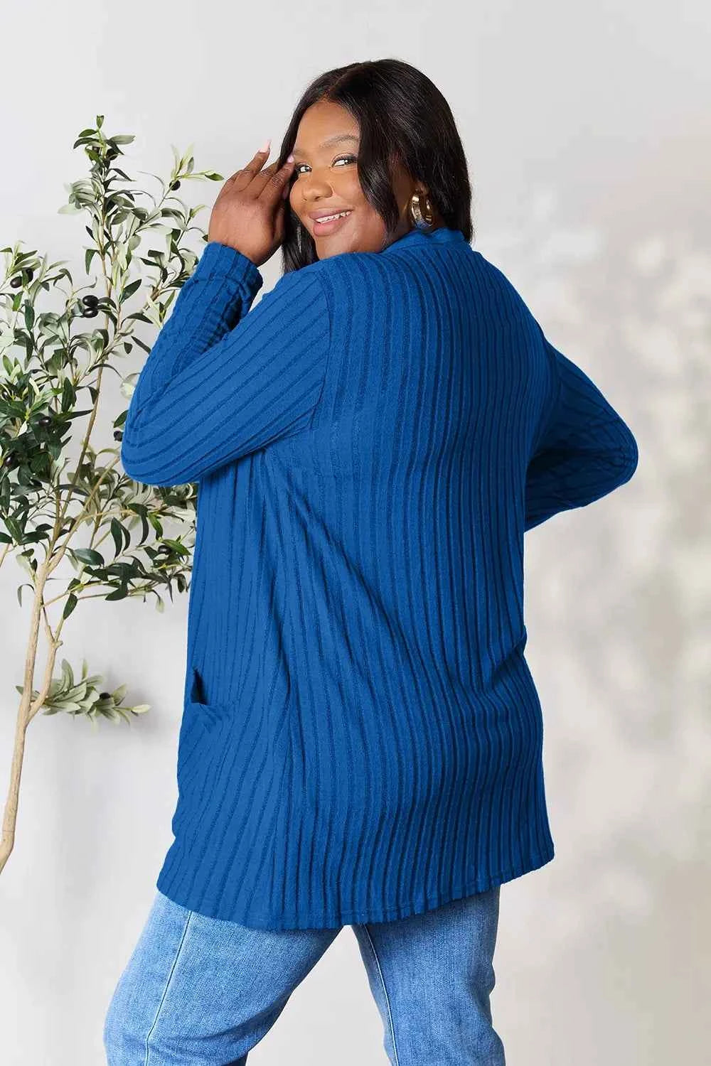 Basic Bae Full Size Ribbed Open Front Cardigan with Pockets by Wild and Free Boutique