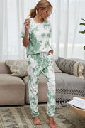 Shiny Tie-Dye Tee and Drawstring Waist Joggers Lounge Set by Wild and Free Boutique