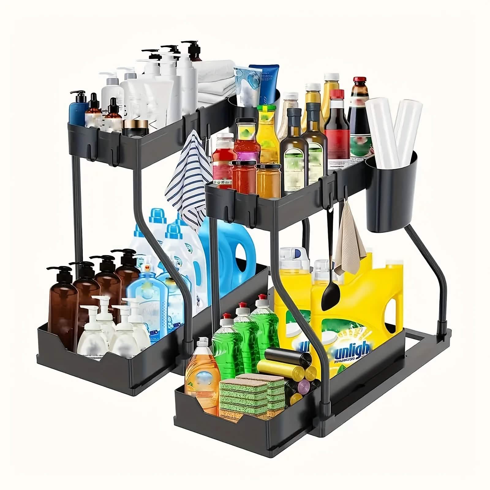 2-Piece Under Sink Organizer with Sliding Shelves – Multi-Purpose Storage Rack by DailySale