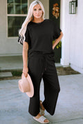 Double Take Full Size Texture Top and Pants Set for Women by Selvanelle