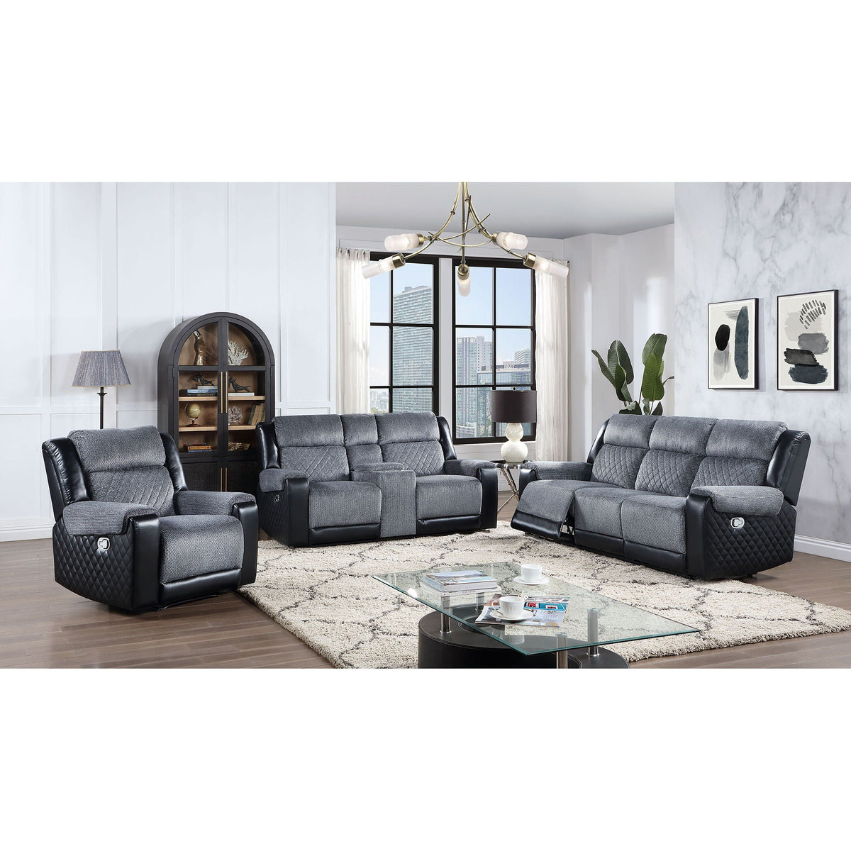 Alicia - Console Reclining Loveseat - Gray Black by Unique Piece Furniture