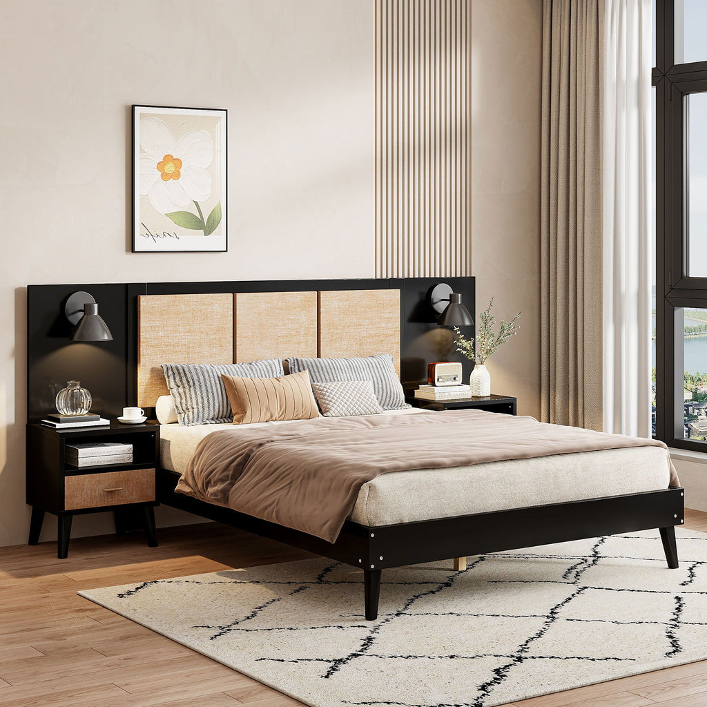 Bed Frame With 2 Nightstands Elegant Design With Lamps by Unique Piece Furniture