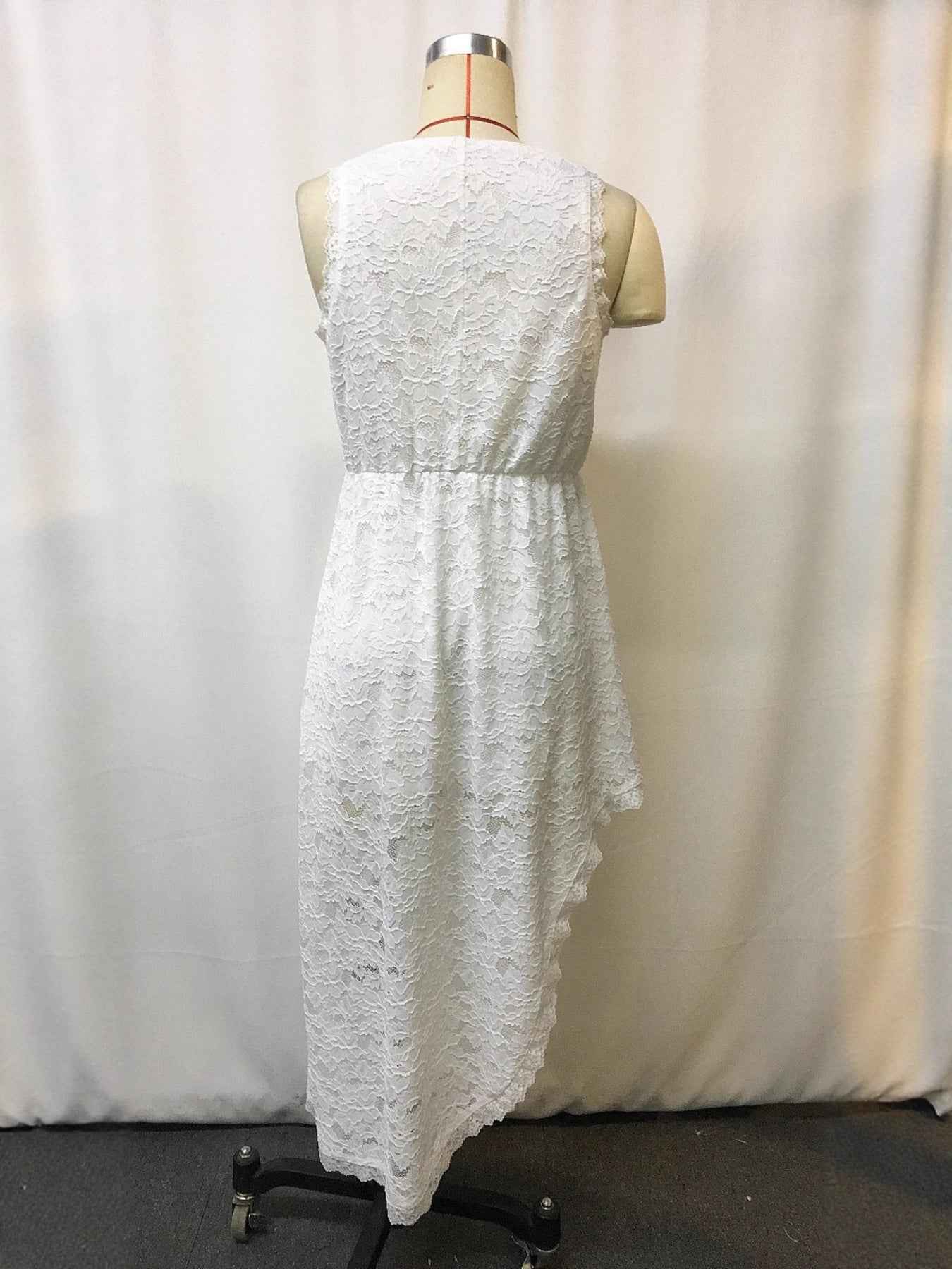 Full Size Asymmetrical Hem Sleeveless Lace Dress Plus Size