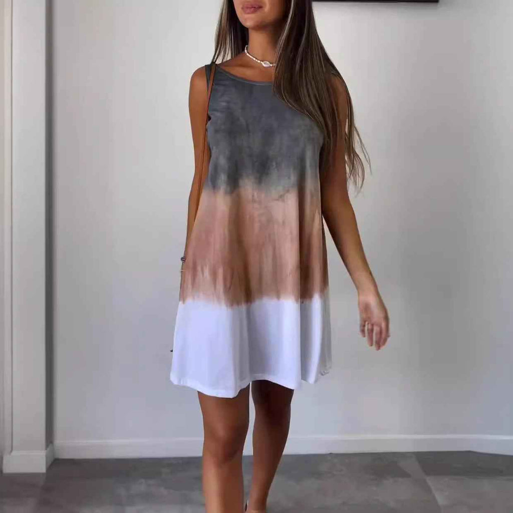 Women's Elegant Tie-dye Print Sleeveless Loose Dress by Wild and Free Boutique
