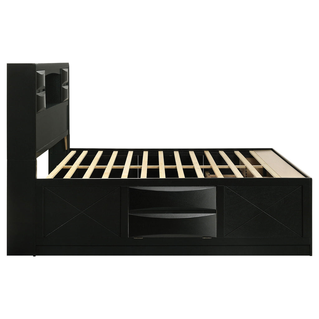 Briana Wood Eastern King Storage Bookcase Bed Black by Unique Piece Furniture