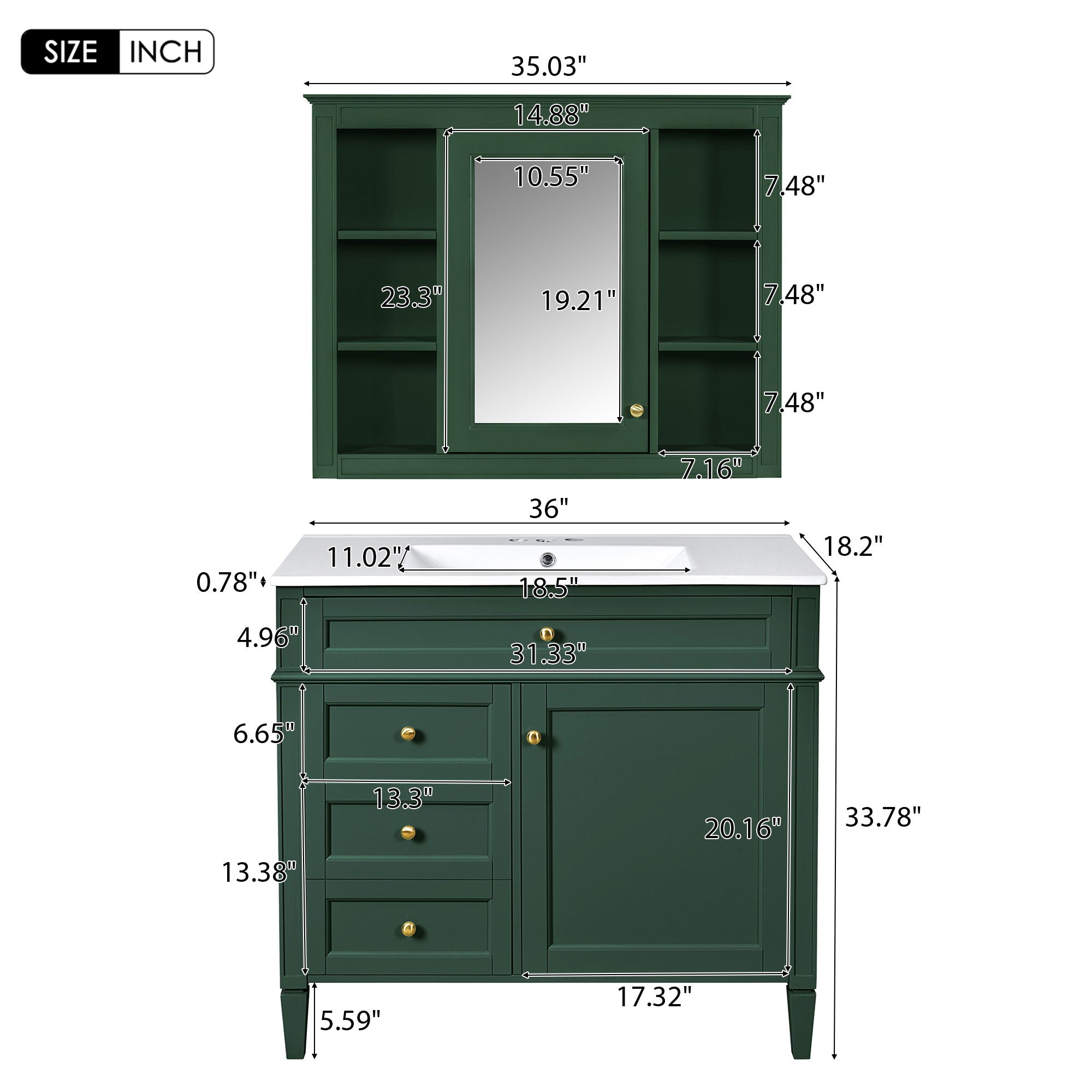 Bathroom Vanity With Mirror Cabinet, Single Sink With 2 Soft Closing Doors And 4 Drawers by Unique Piece Furniture