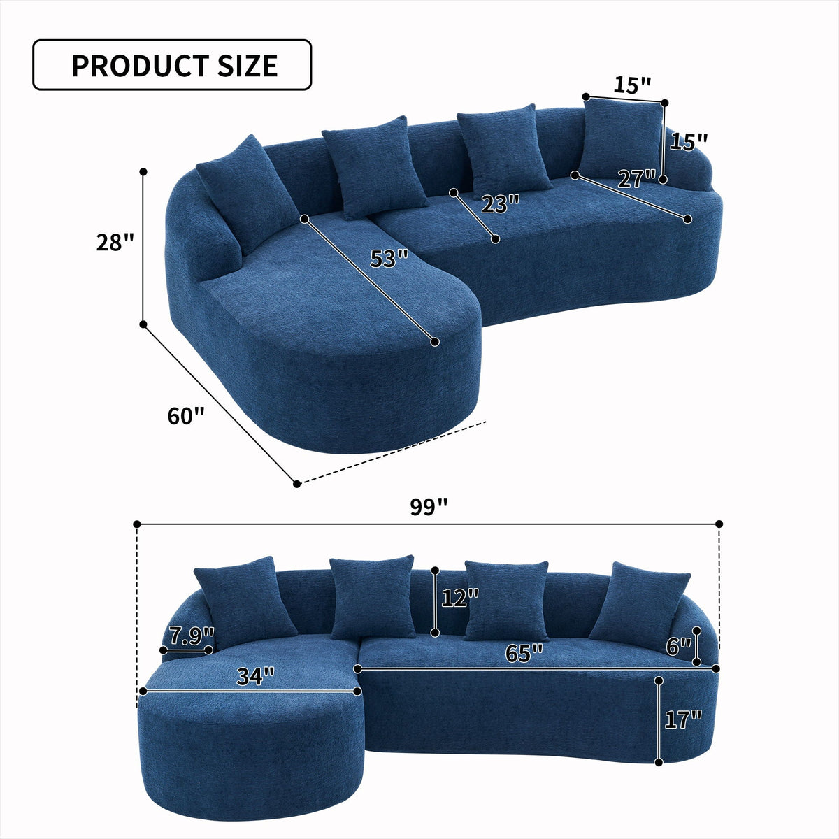 Combined Sofa With 4 Pillows by Unique Piece Furniture