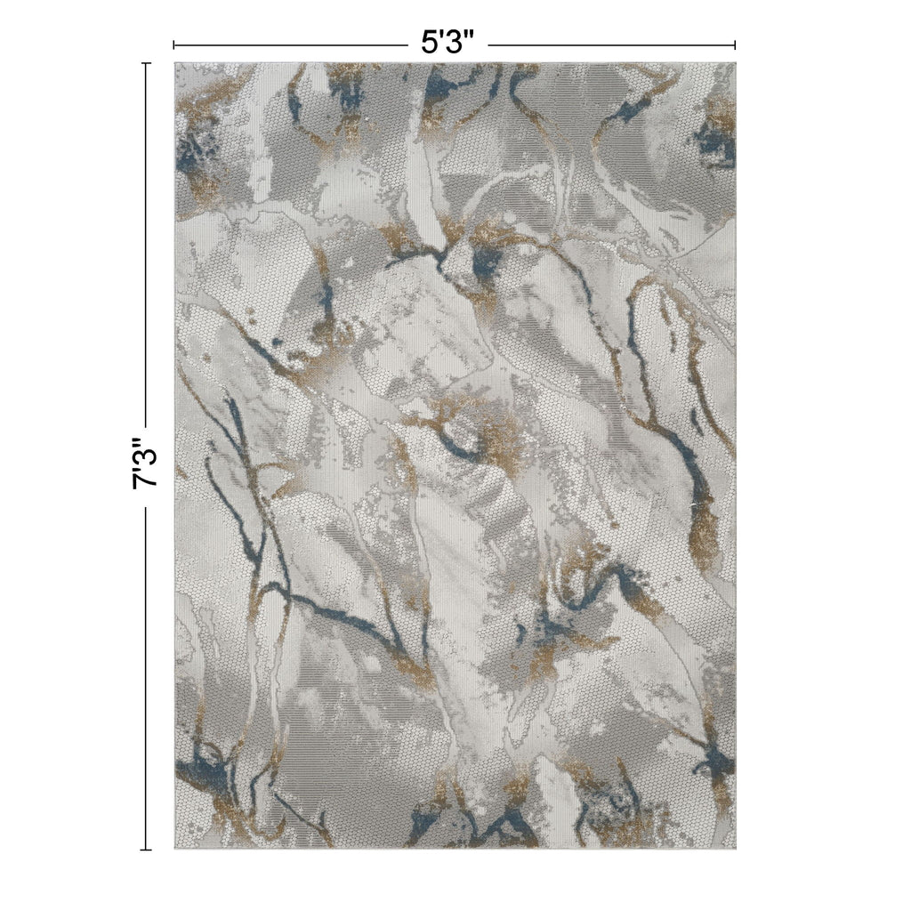 Geometrix - 5'3" X 7'3" Area Rug & Geometric 3D Effect - Ivory / Gray by Unique Piece Furniture