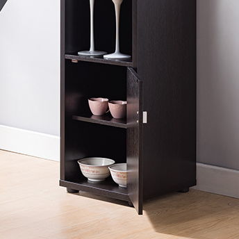 Bar Cabinet, Extended Table Kitchen Cabinet With Wine Bottle Compartment & Open Shelving - Red Cocoa by Unique Piece Furniture