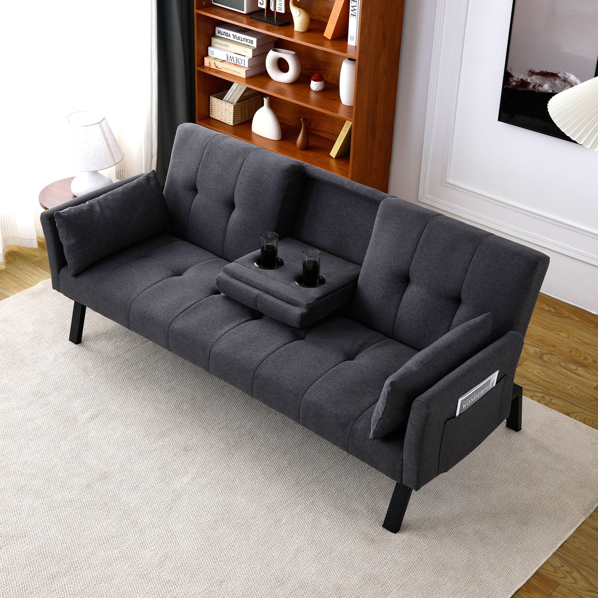 Sofa Bed With Foldable Design And Cup Holder by Unique Piece Furniture