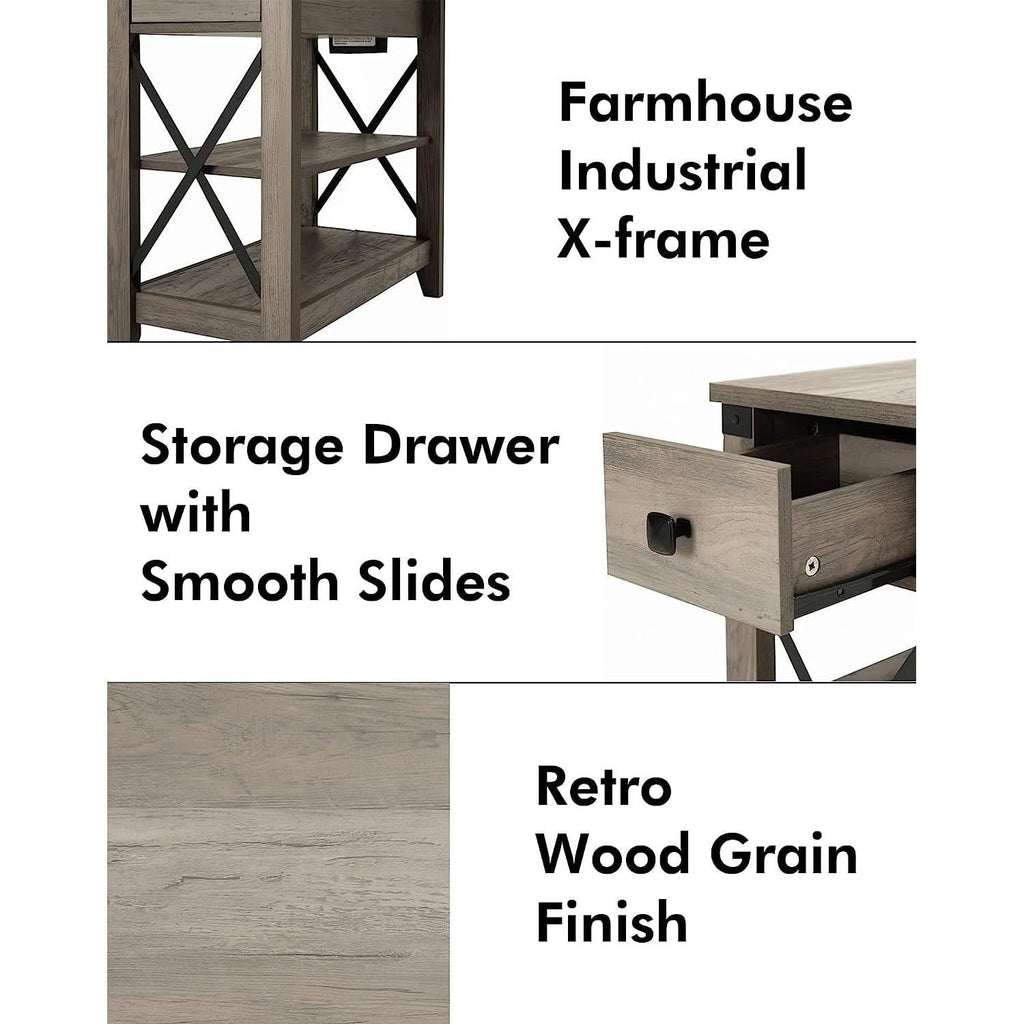 Farmhouse Slim End Table With USB Charging Station by ShipItFurniture