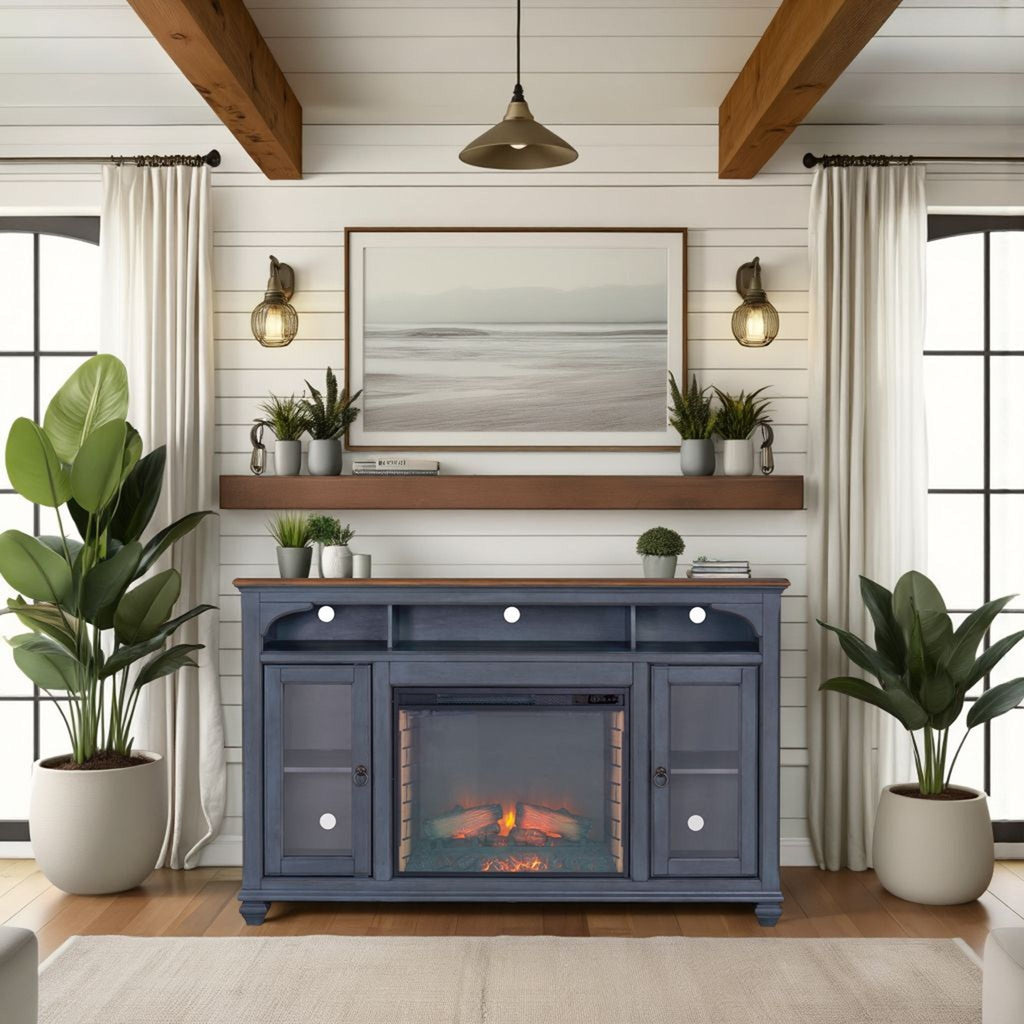 Fireplace TV Stand For TVs Up To 80" - Blue by Unique Piece Furniture