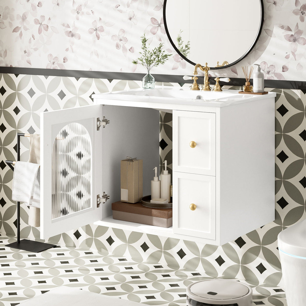 Wall-Mounted Bathroom Vanity Set With Sink, 2 Drawers And Soft-Close Door by Unique Piece Furniture