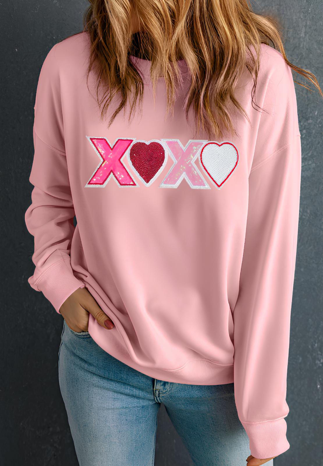 Valentine’s Day XOXO Round Neck Long Sleeve Sweatshirt by Wild and Free Boutique