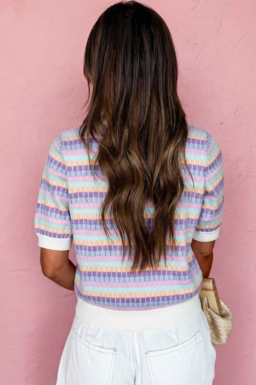 Purple Abstract Striped Knit Short Sleeve Sweater by Wild and Free Boutique