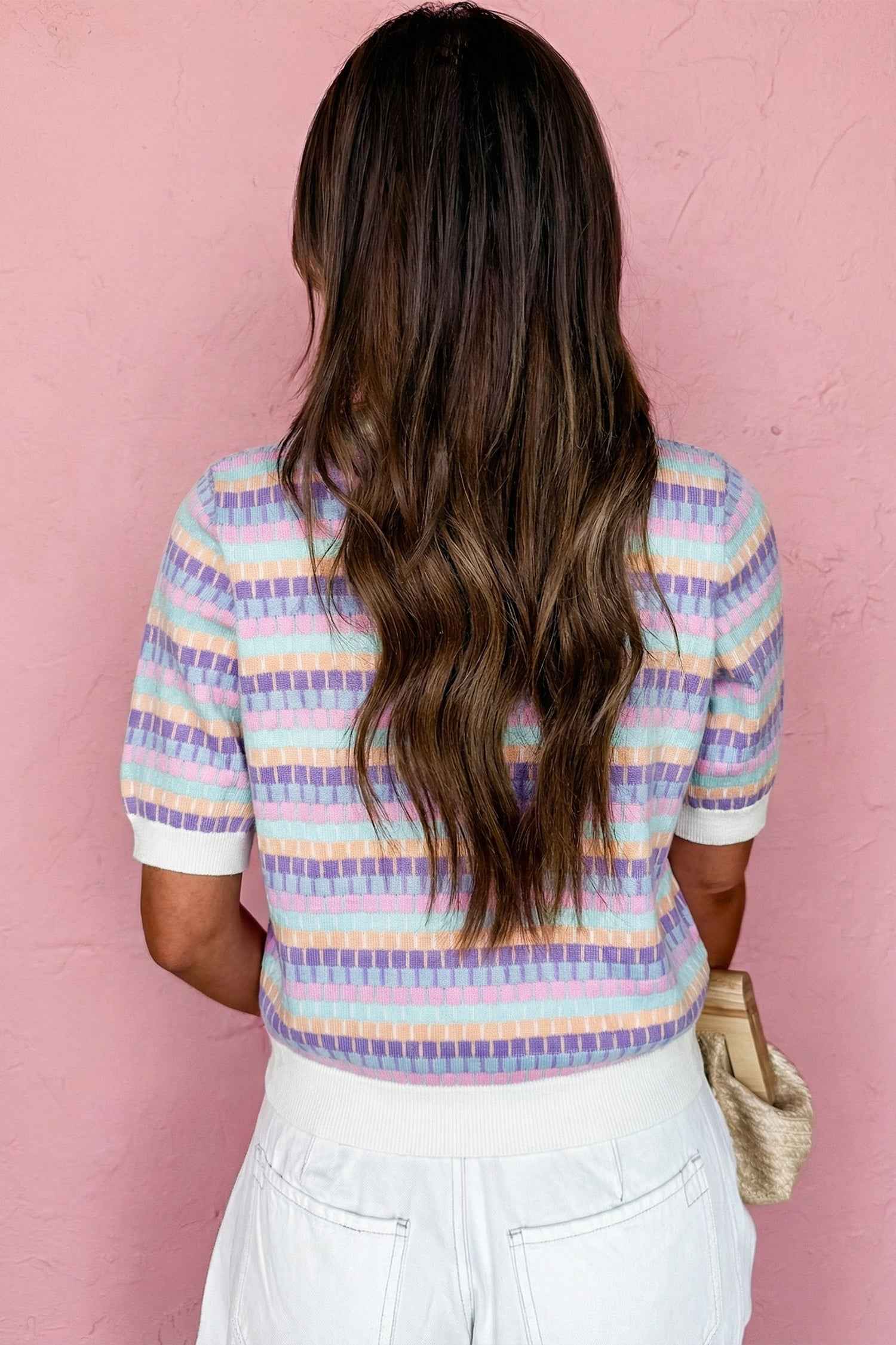 Purple Abstract Striped Knit Short Sleeve Sweater by Wild and Free Boutique