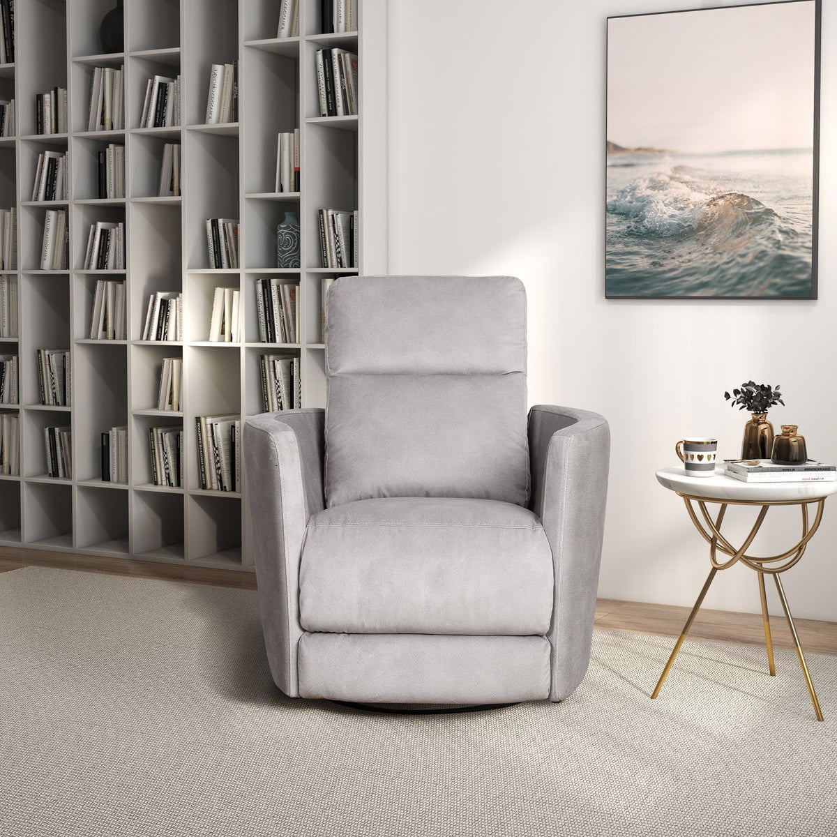 Lawson - Swivel Glider Suede Recliner Chair - Latte by Unique Piece Furniture