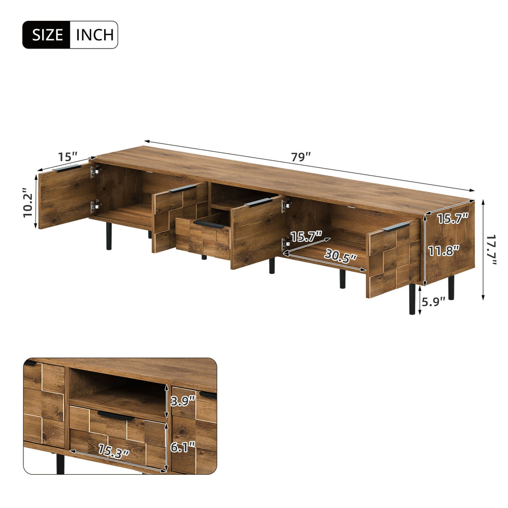 TV Stand, L Shaped Handle Entertainment Console With Storage - Natural by Unique Piece Furniture