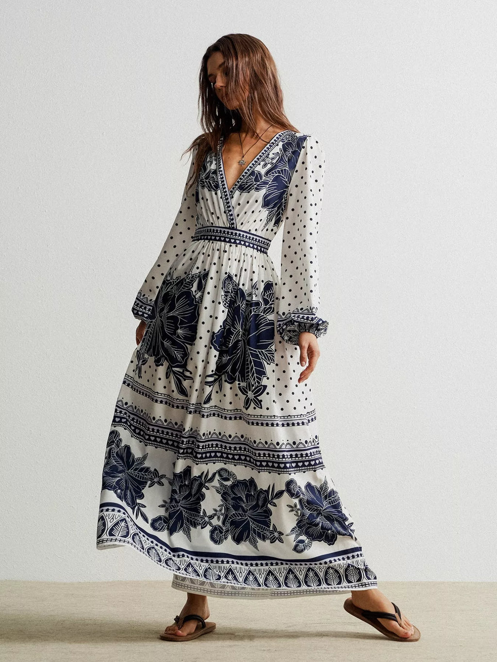Floral Print Long Sleeve Maxi Dress by Simply Love