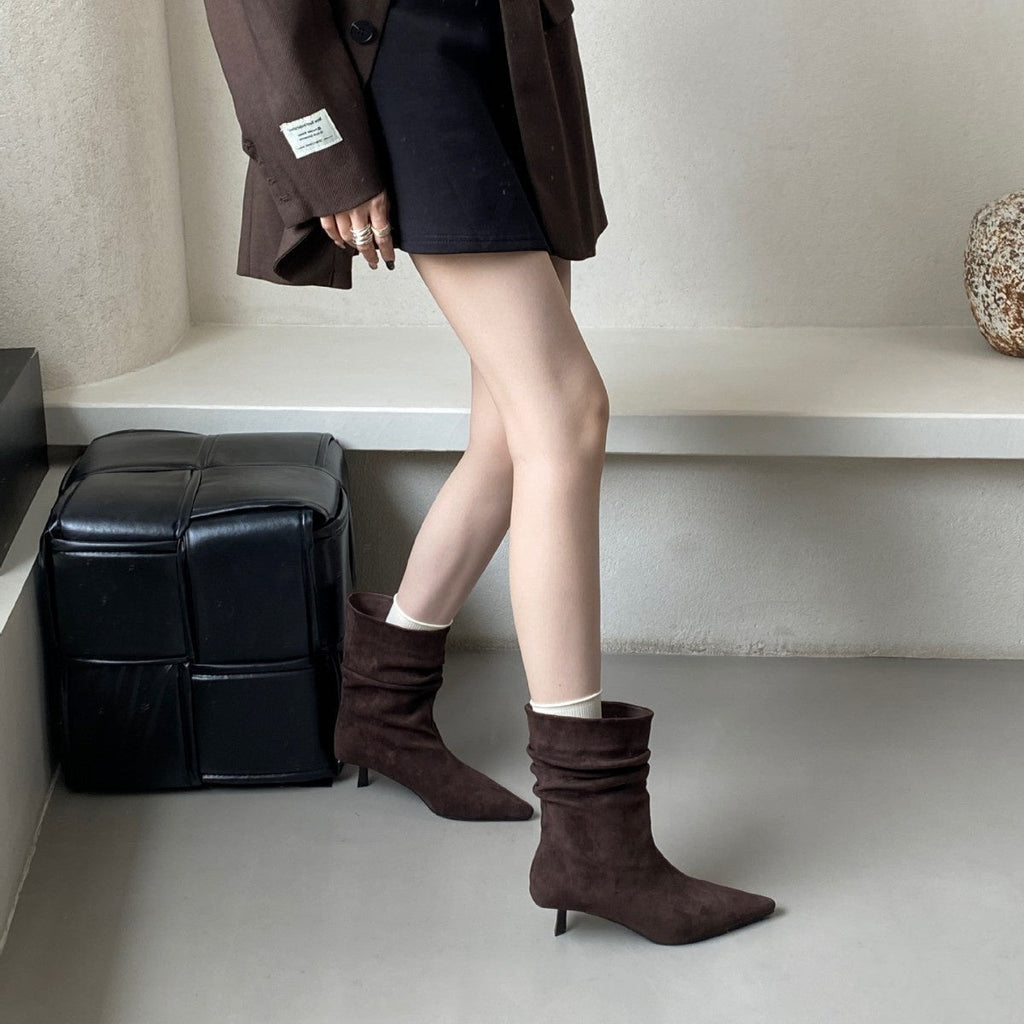 Pointed Toe Mid-Calf High Heel Boots for Women by FitiqueFit