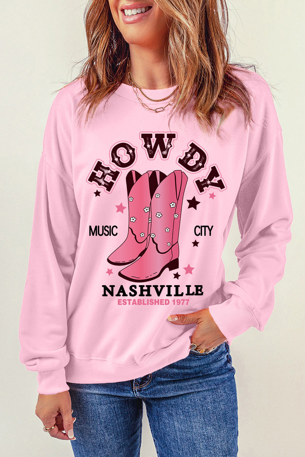 Cowboy Boots Graphic Dropped Shoulder Sweatshirt by Wild and Free Boutique