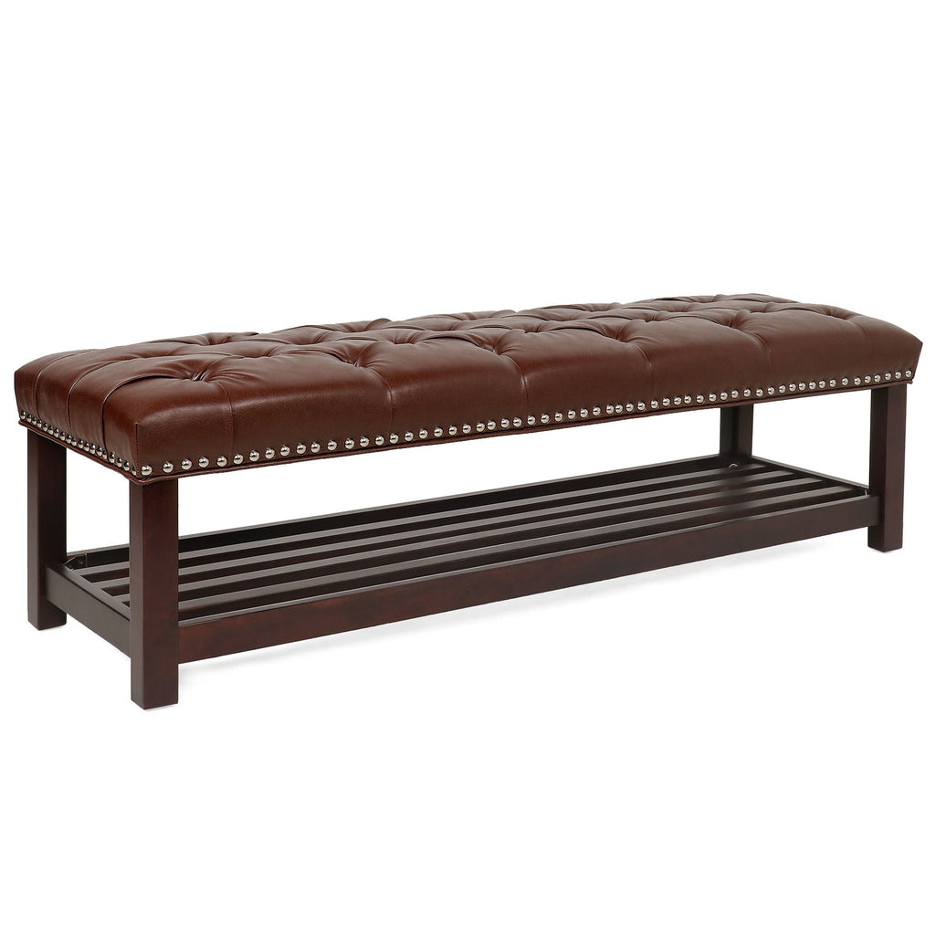 Bedroom End Of Bed Bench Tufted Upholstered End Of Bed Bench End Of Bed Entrance Shoe Bench With Nailhead Trim And Shelf Bedroom Upholstered Bench Living Room Shoe Rack Footstool by Unique Piece Furniture