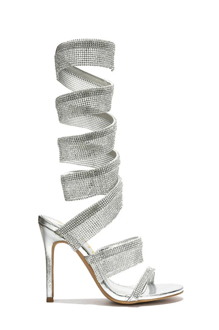 Cape Robbin Fred Silver Rhinestone Wrap Heels by Blaire Shops