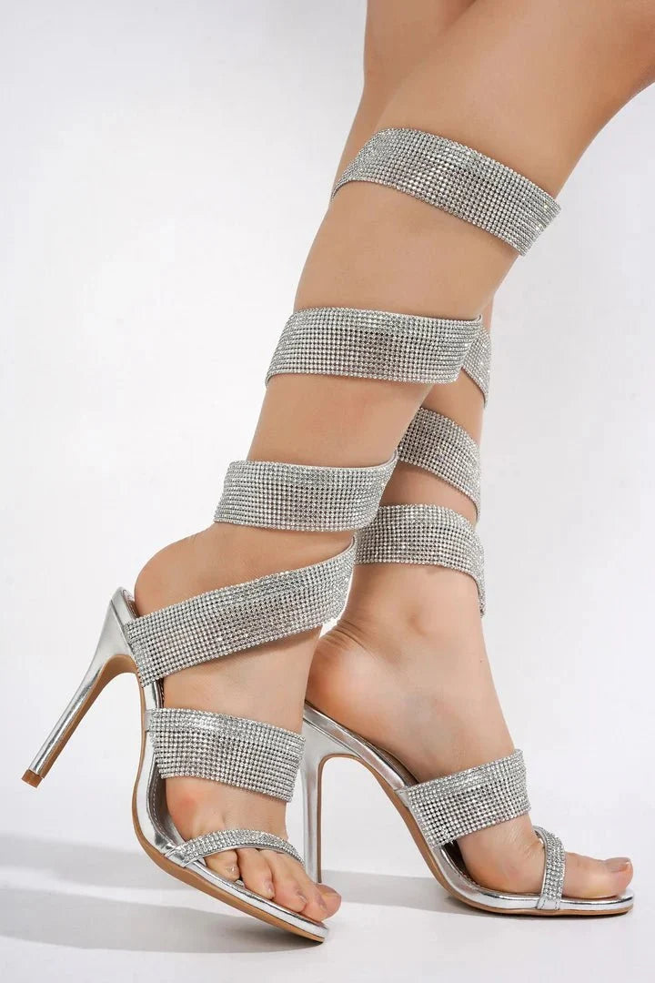Cape Robbin Fred Silver Rhinestone Wrap Heels by Blaire Shops