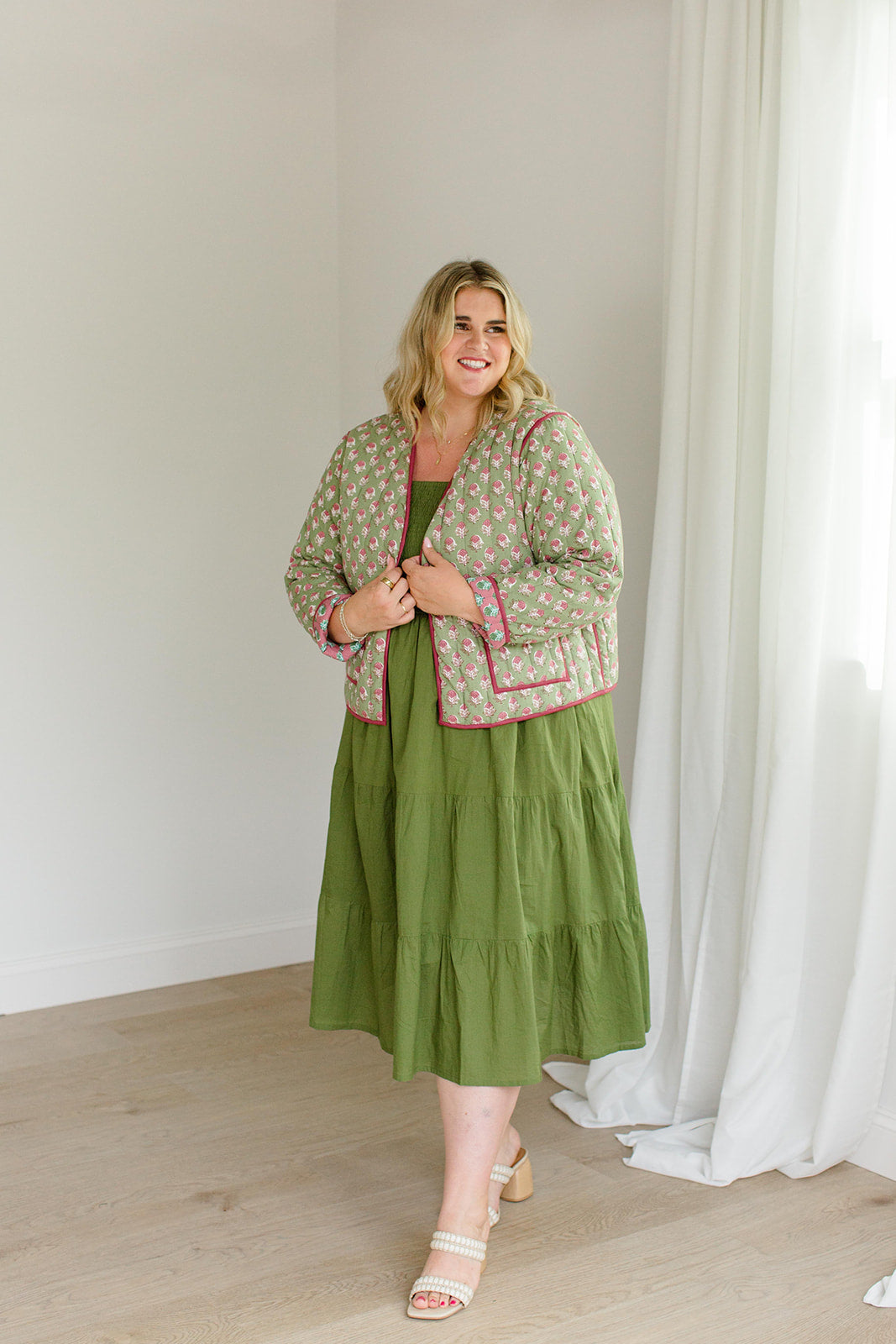 The Emily *Reversible* Quilted Jacket in Pistachio Pink by Carla Kiley Collection