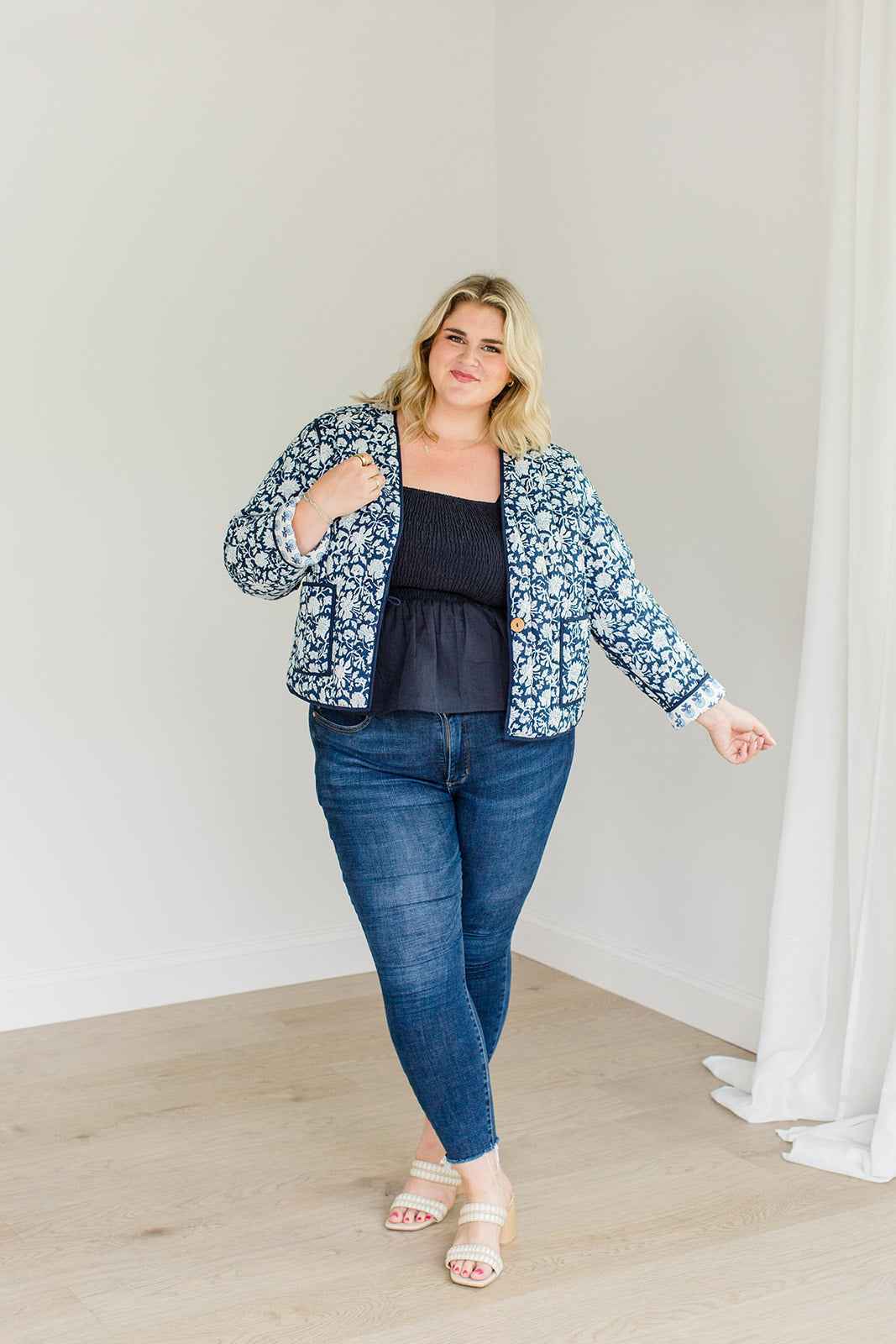 The Emily *Reversible* Quilted Jacket in French Navy by Carla Kiley Collection