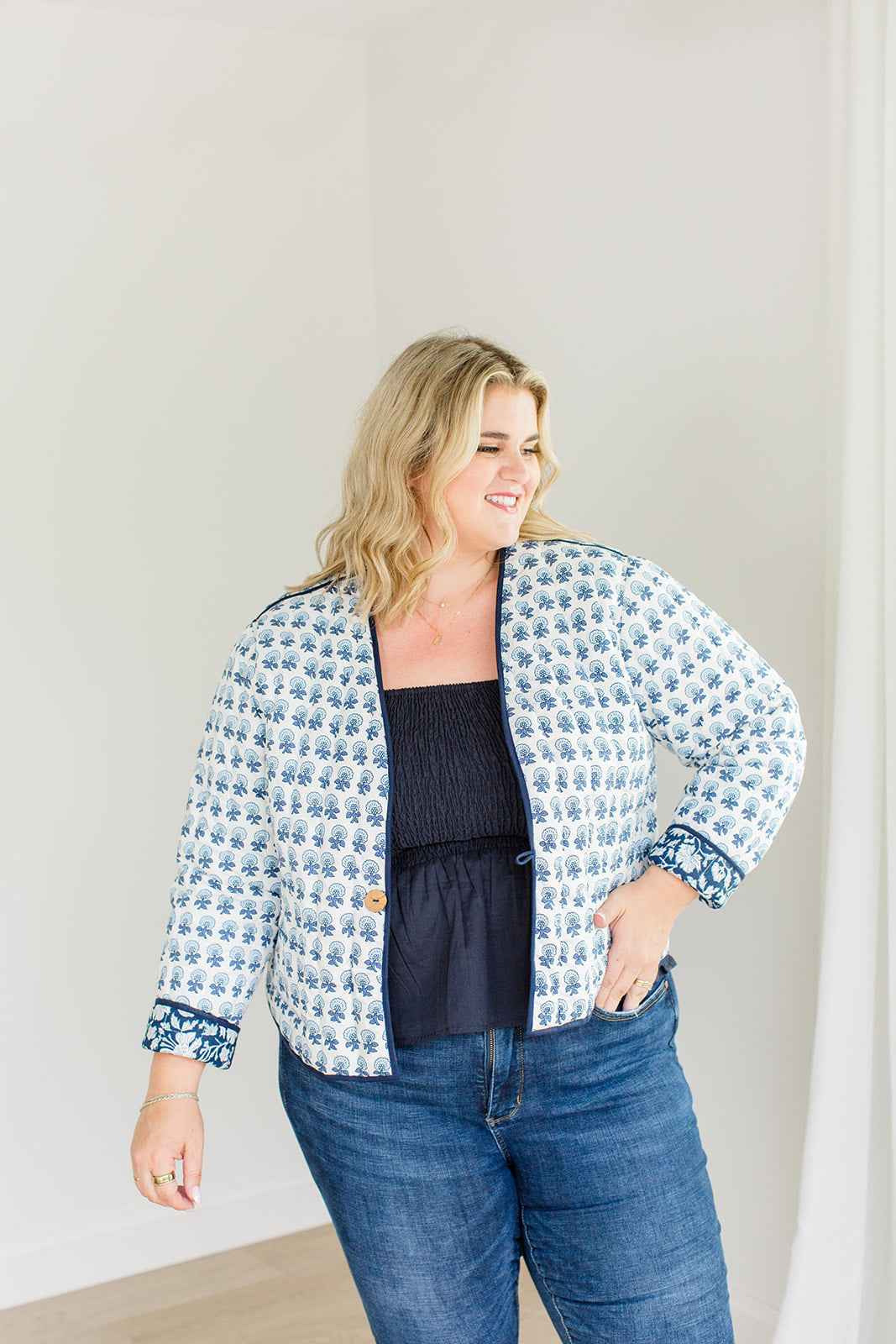 The Emily *Reversible* Quilted Jacket in French Navy by Carla Kiley Collection