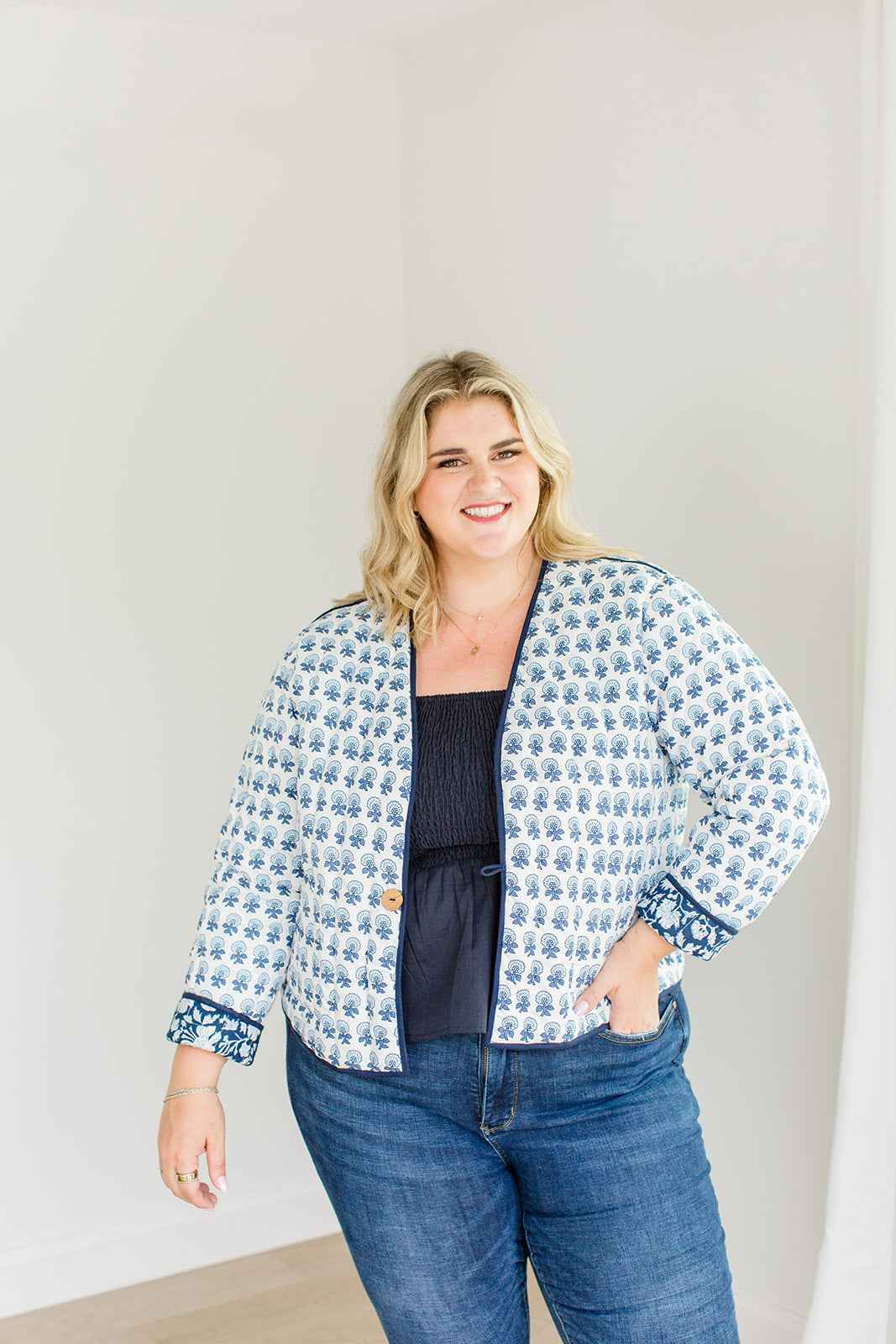 The Emily *Reversible* Quilted Jacket in French Navy by Carla Kiley Collection