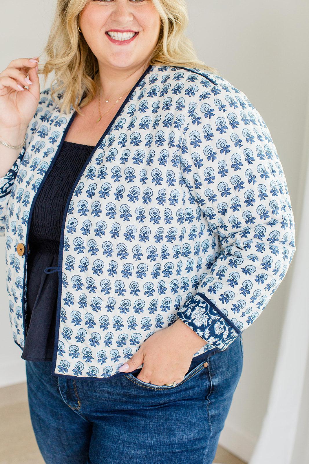 The Emily *Reversible* Quilted Jacket in French Navy by Carla Kiley Collection