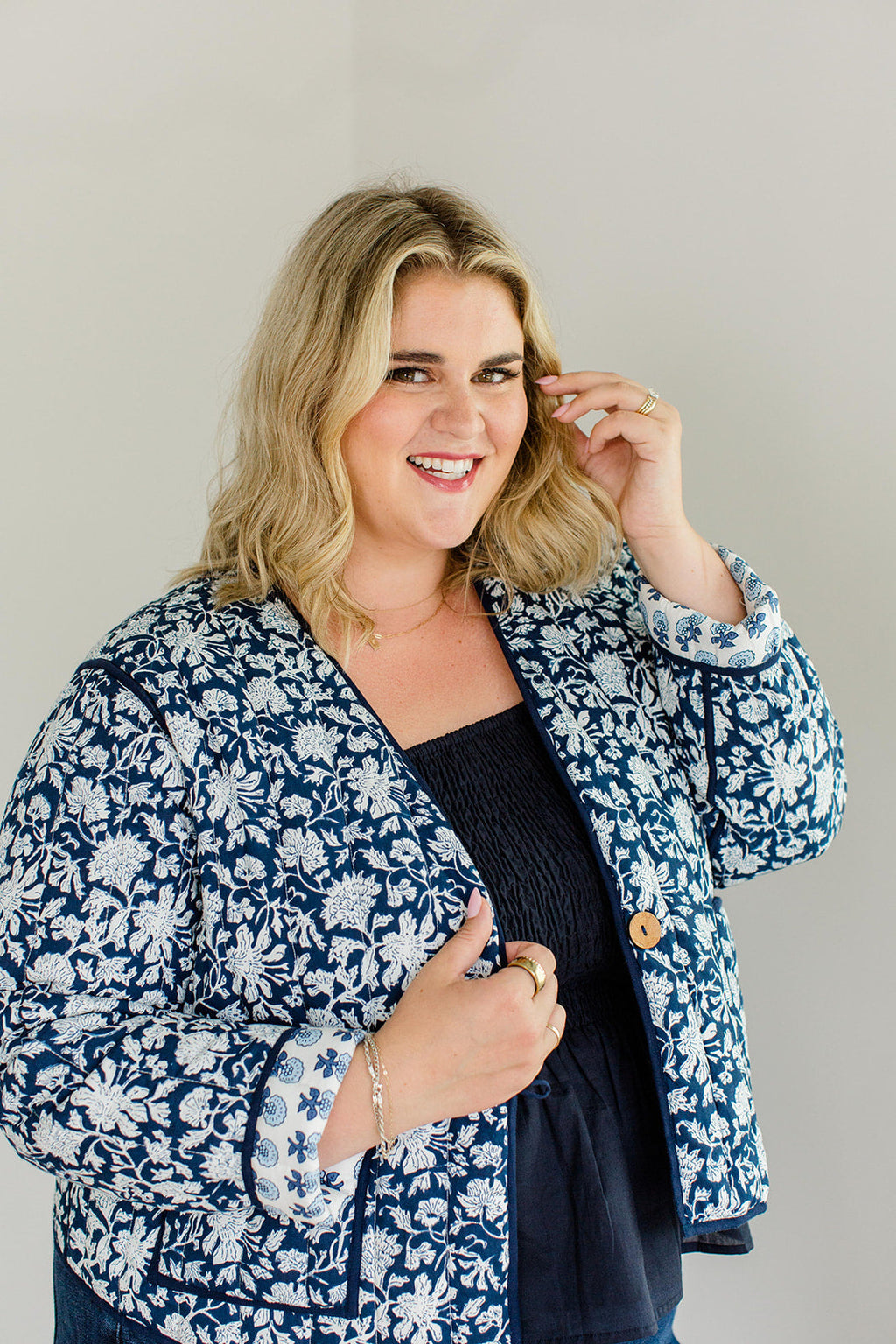 The Emily *Reversible* Quilted Jacket in French Navy by Carla Kiley Collection