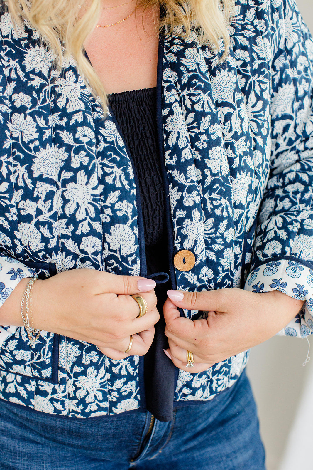 The Emily *Reversible* Quilted Jacket in French Navy by Carla Kiley Collection