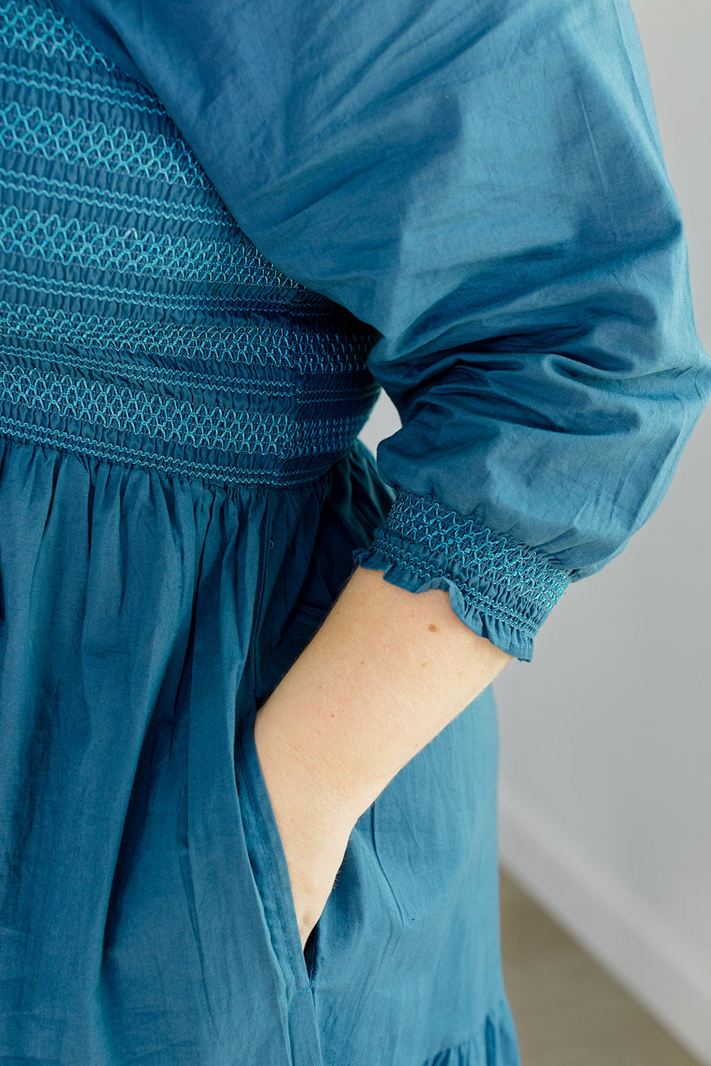 The Jenna Dress in Teal by Carla Kiley Collection
