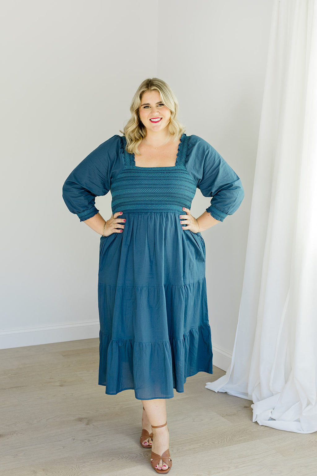 The Jenna Dress in Teal by Carla Kiley Collection
