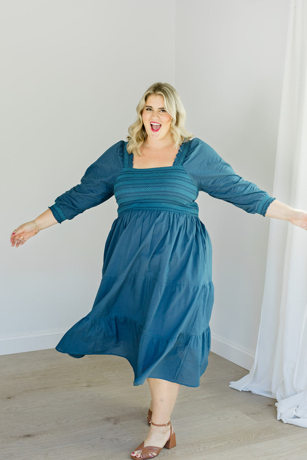 The Jenna Dress in Teal by Carla Kiley Collection